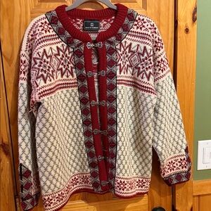 Dale of Norway Red and White Faire Isle Patterned Sweater, Size M